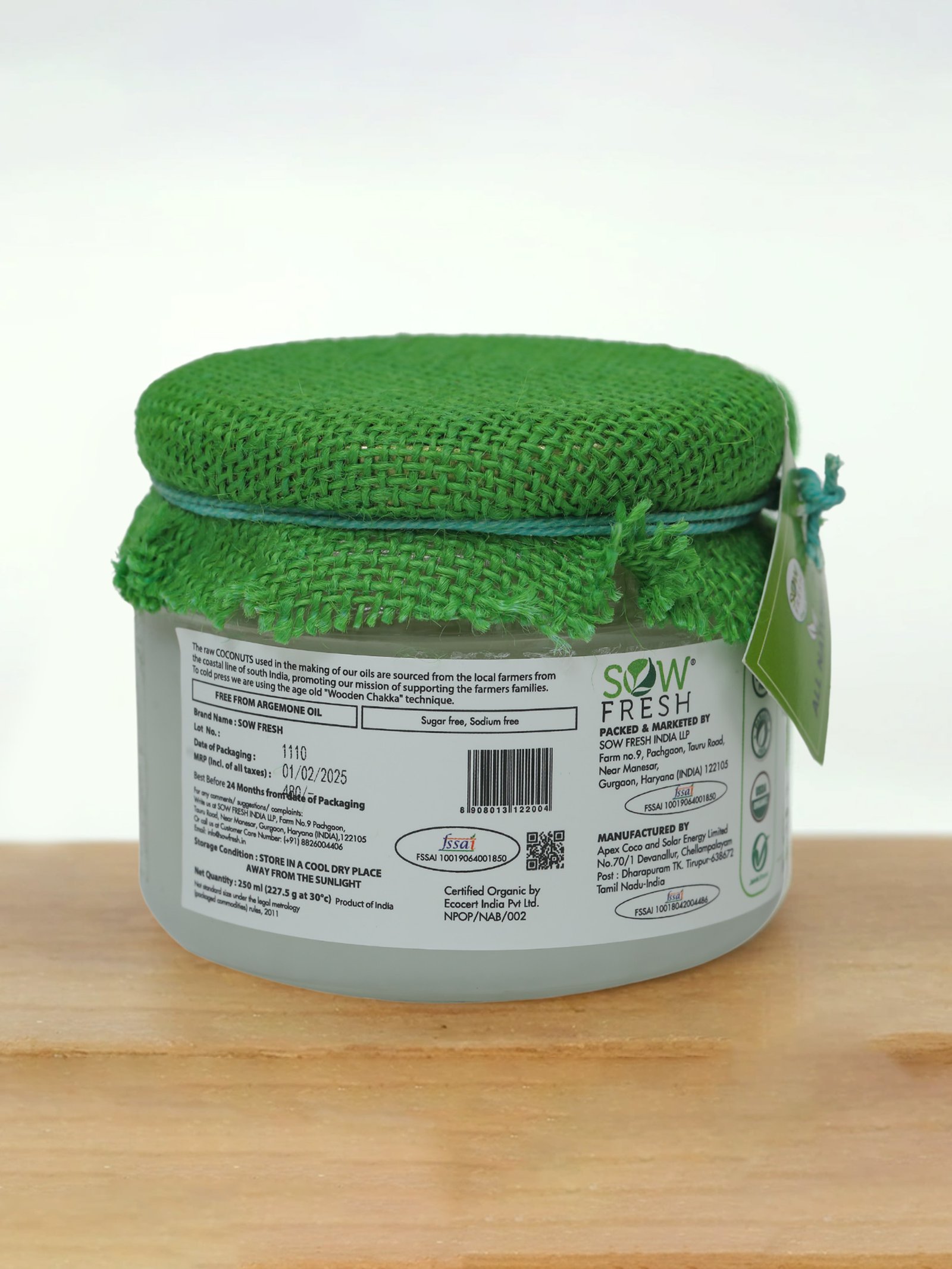 Cold pressed organic coconut oil mid back 2 M