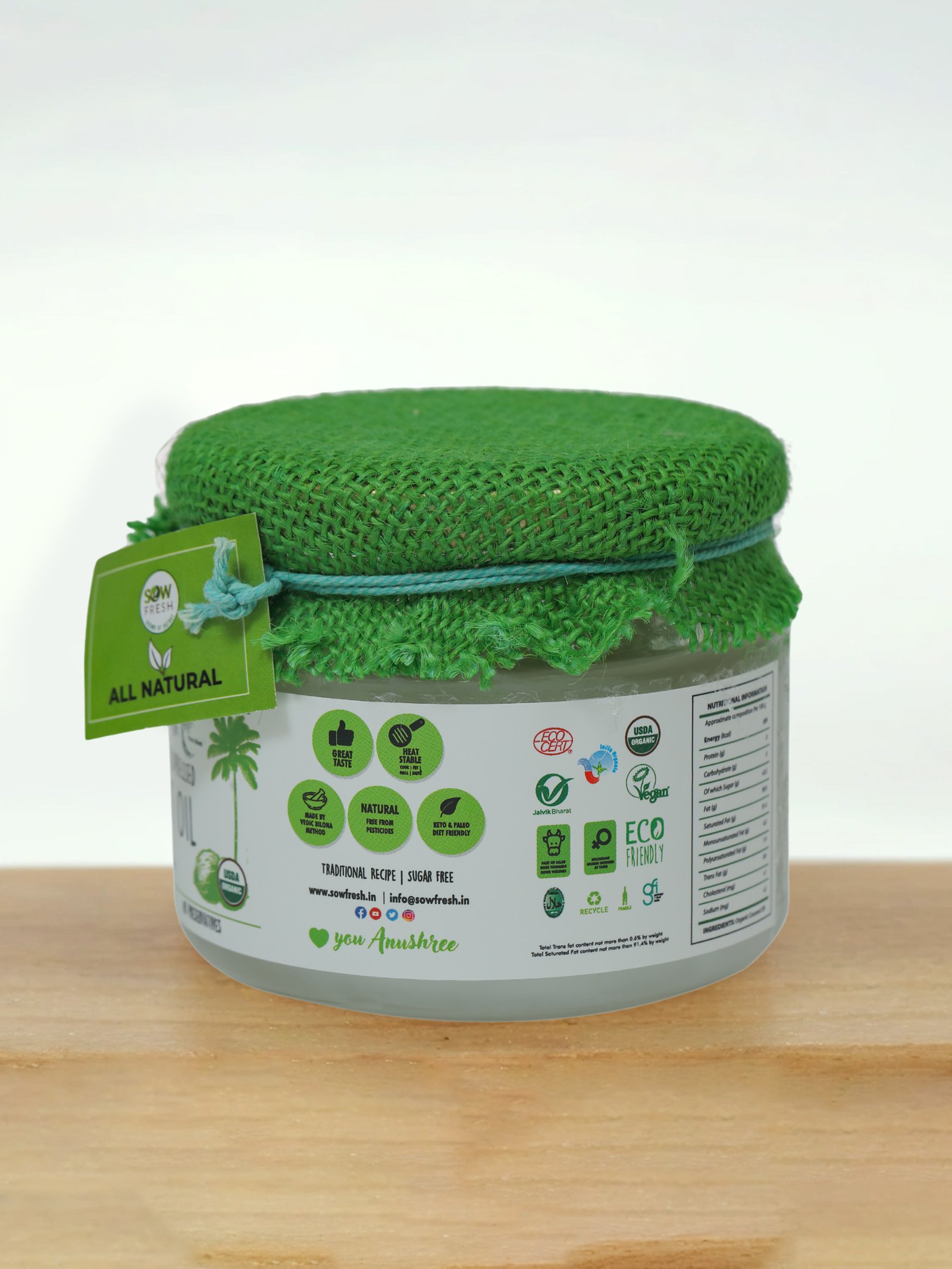 Cold pressed organic coconut oil mid back M
